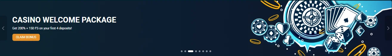 Coldbet casino welcome package banner — 200% + 150 FS on the first four deposits